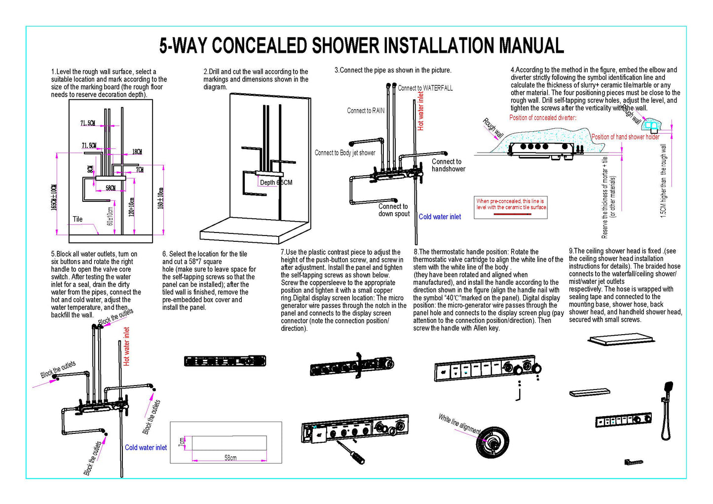 5-Way Thermostatic Smart Shower Valve with Digital LED Display IKON-SK105500