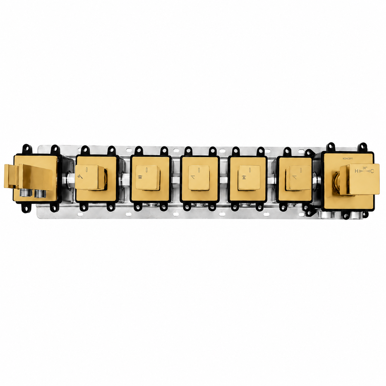 5-Way Thermostatic Shower Rough-In Valve with Integrated Mounting Rail & Protective Boxes model IKON-AH515000