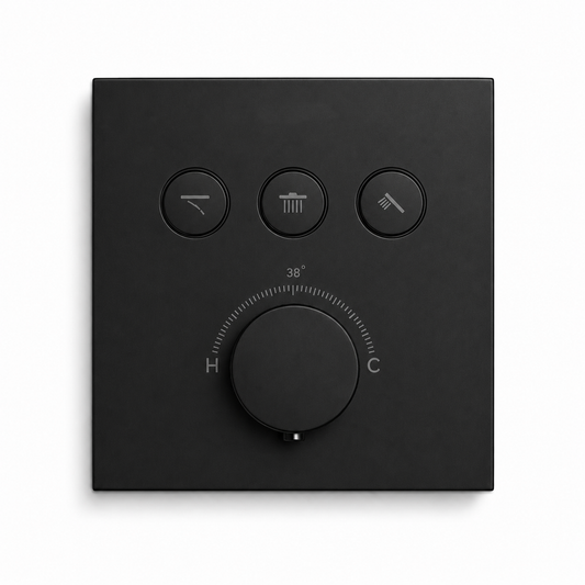 Square Wall-Mounted Concealed 3-Way Thermostatic Shower Valve with Decorative Plate IKON-TST3001