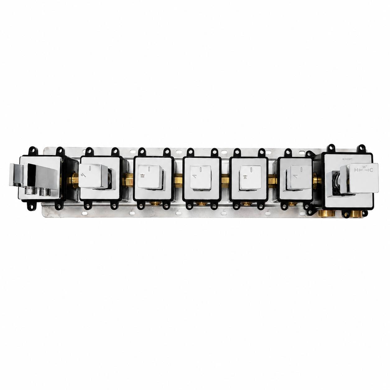 5-Way Thermostatic Shower Rough-In Valve with Integrated Mounting Rail & Protective Boxes model IKON-AH515000