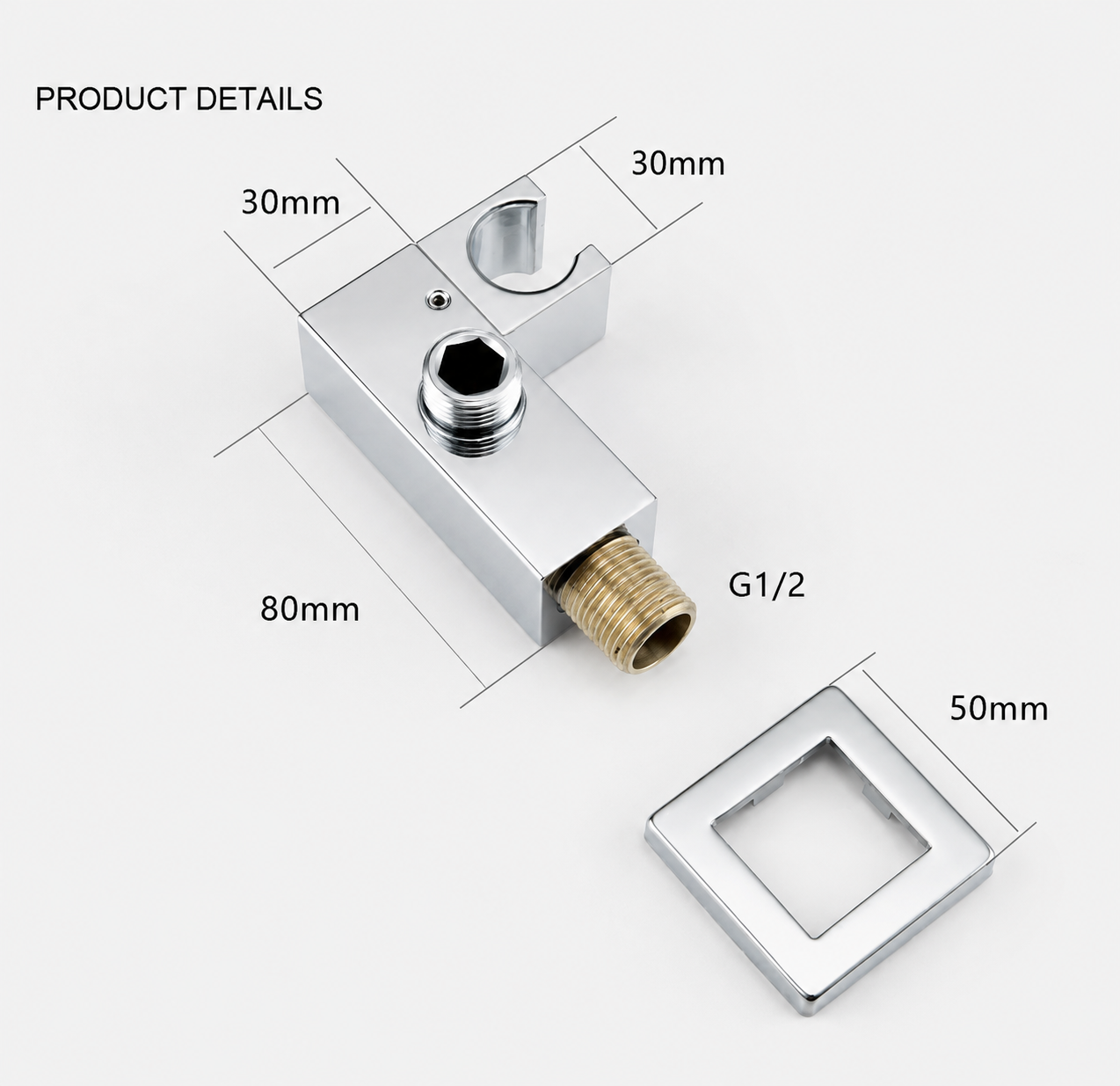Square Brass Wall Elbow with Adjustable Shower Holder (Model: iKON-WE10)