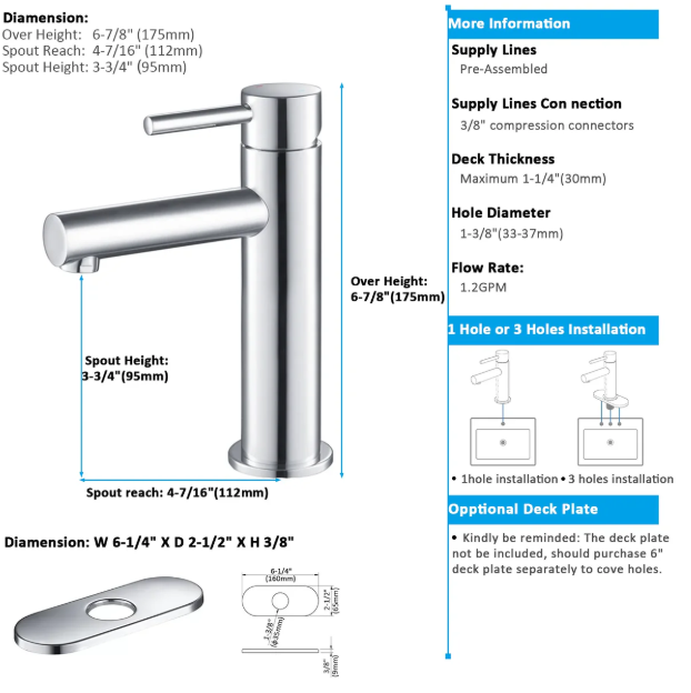 Single Handle Solid Brass Bathroom Basin Faucet (Model: iKON-AB000005)