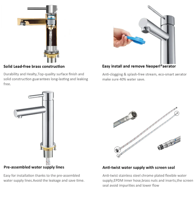 Single Handle Solid Brass Bathroom Basin Faucet (Model: iKON-AB000005)