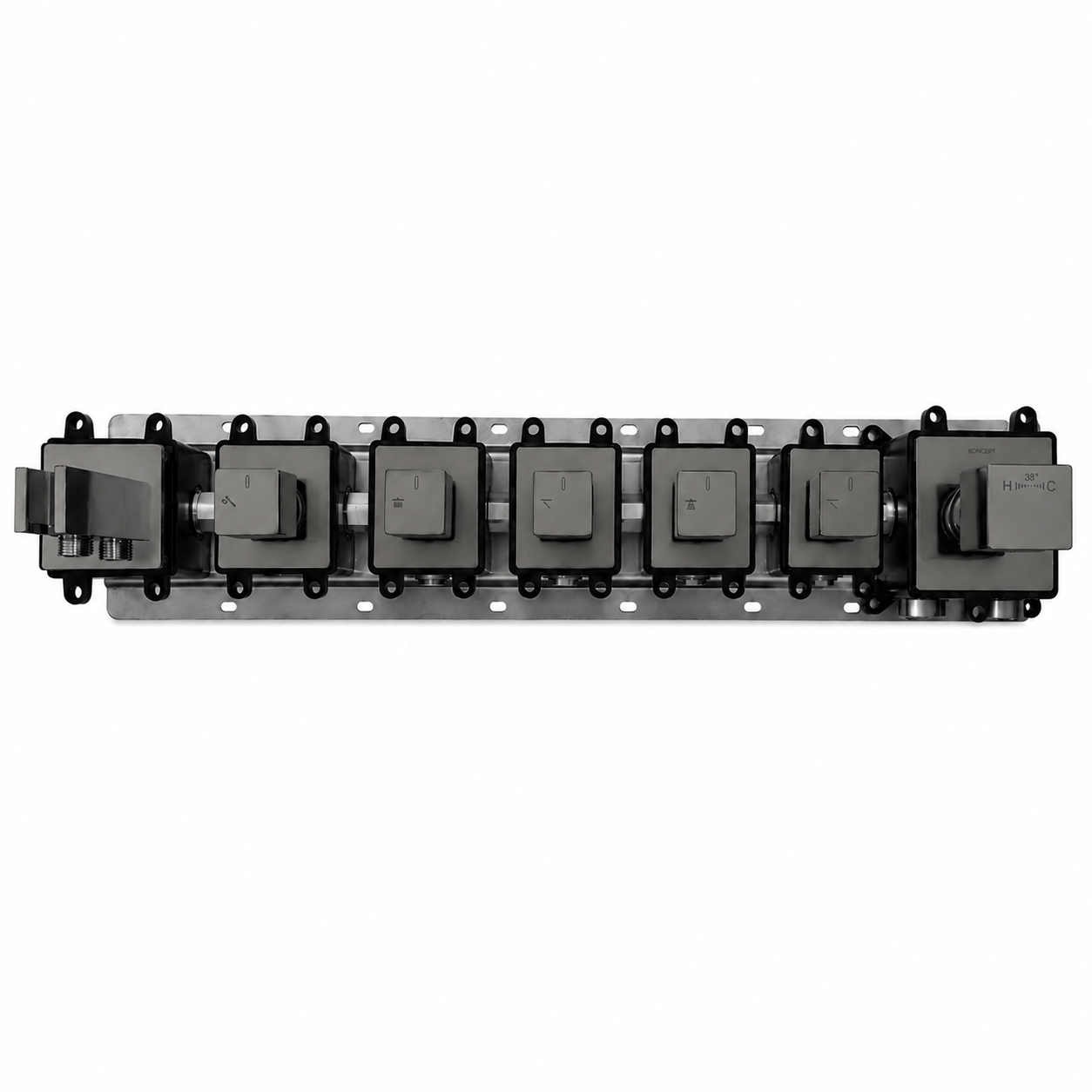 5-Way Thermostatic Shower Rough-In Valve with Integrated Mounting Rail & Protective Boxes model IKON-AH515000