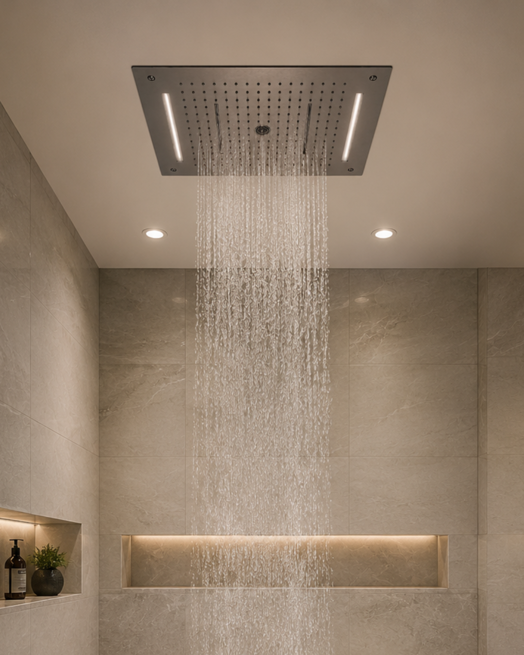 Large Rectangular Ceiling-Mounted Flush Double Overhead Shower Head IKON-SHL2702