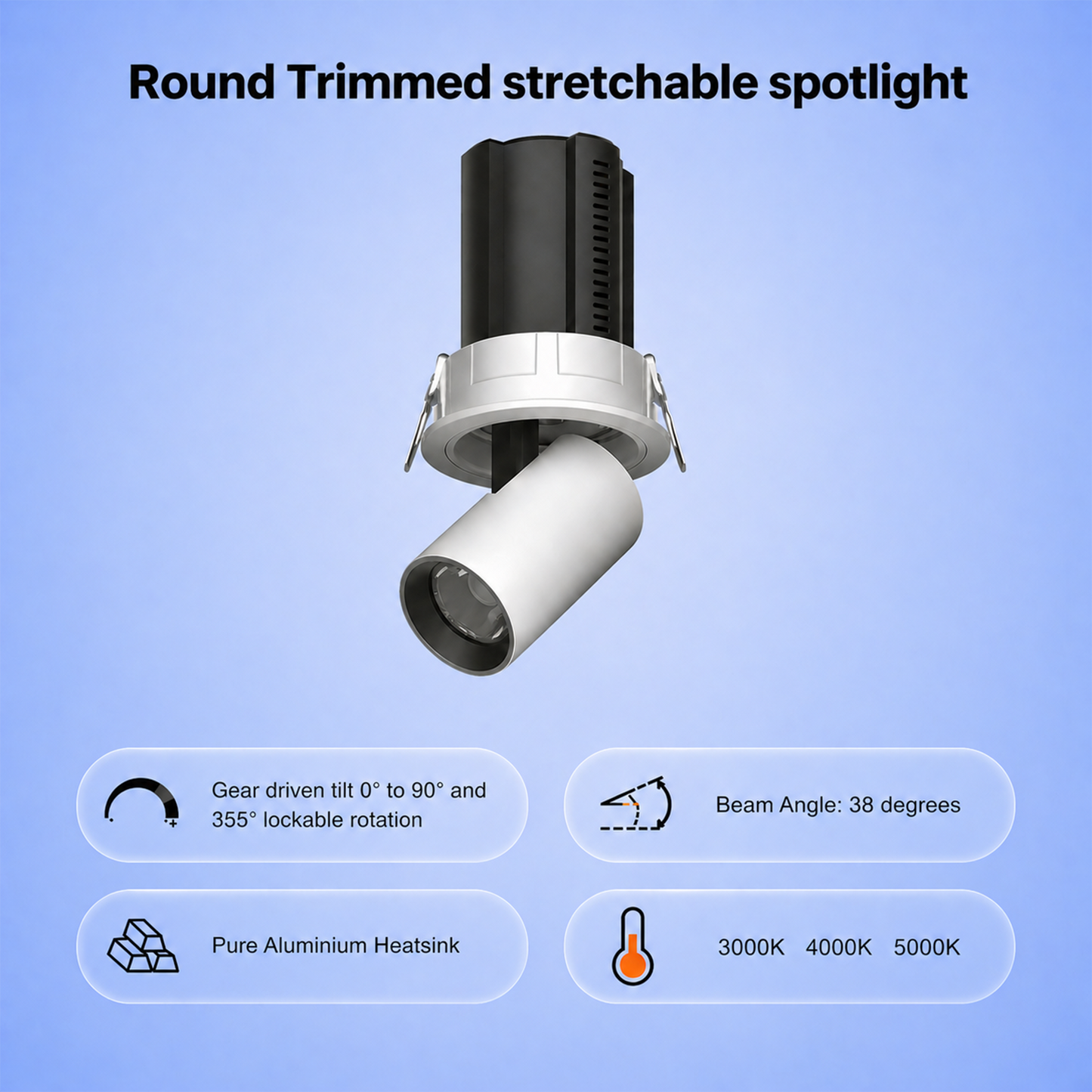 Round Trimmed stretchable spotlight IKON-DL02-12W-RT