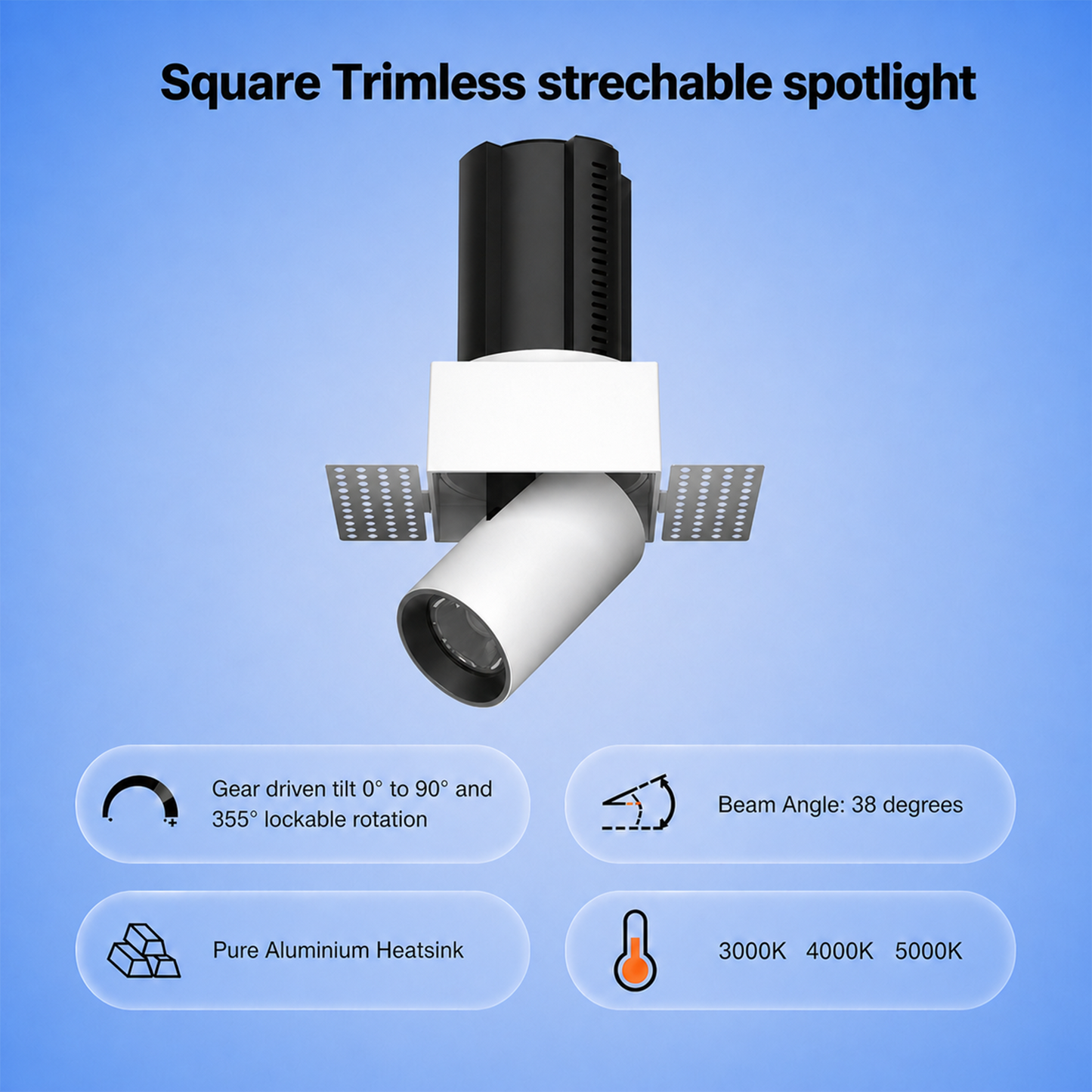 Square Trimless stretchable spotlight IKON-DL02-12W-STL