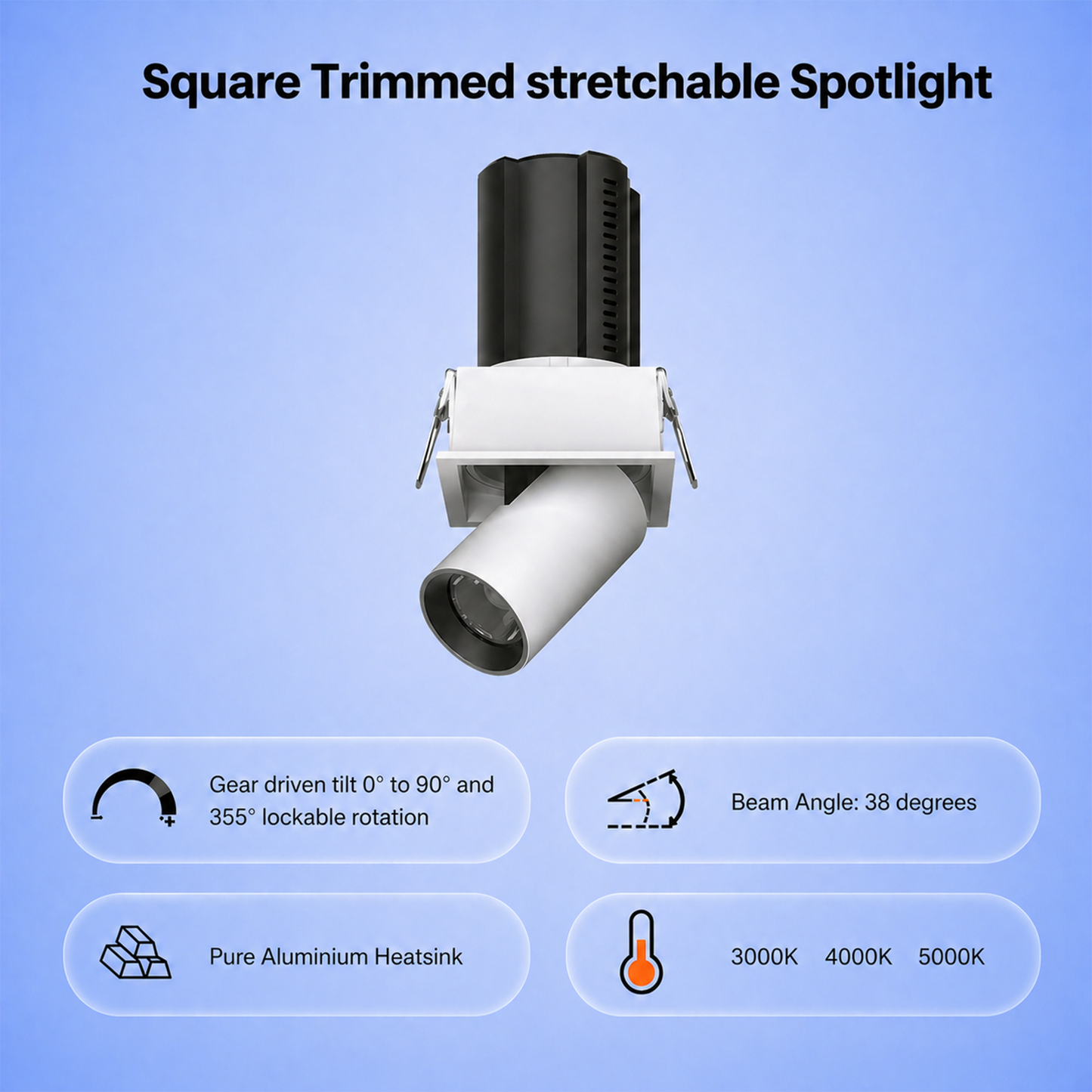 Square Trimmed stretchable spotlight IKON-DL02-12W-ST