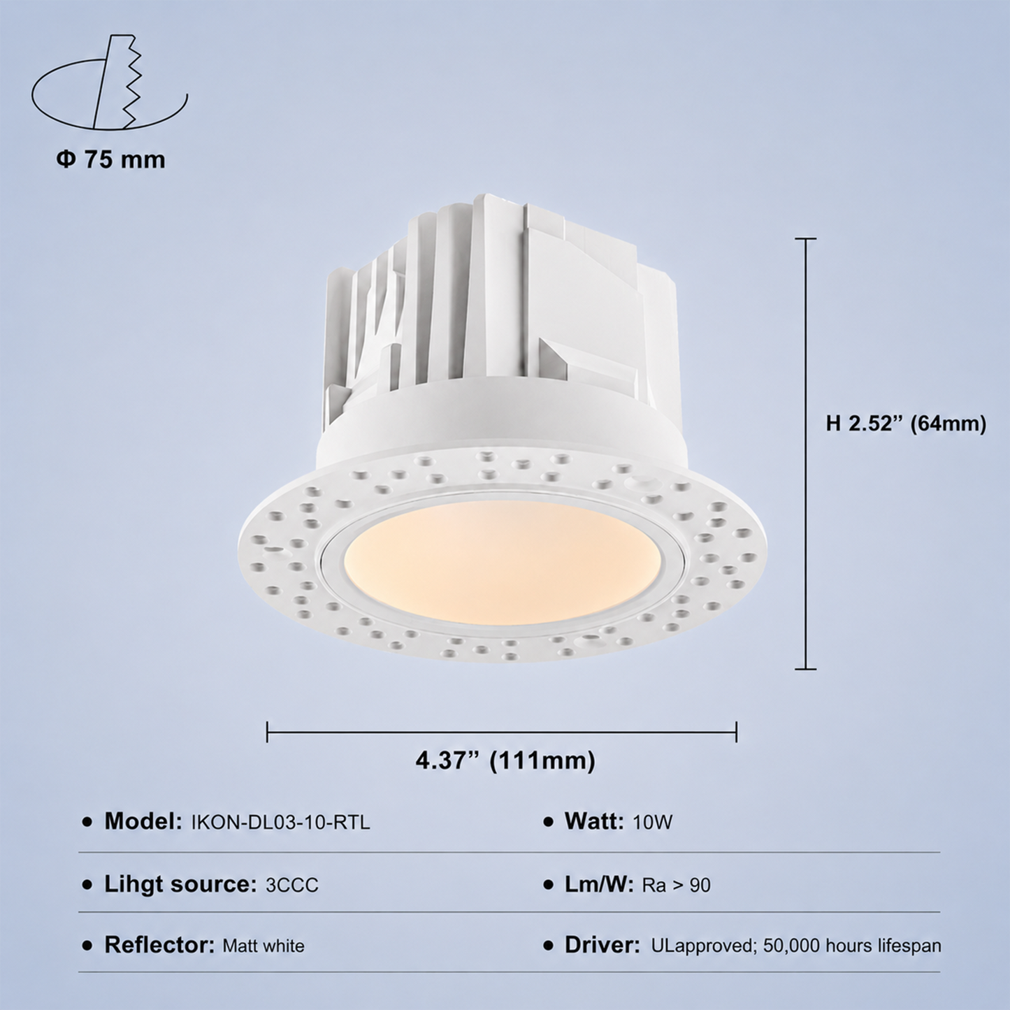 Round Trimless IKON-DL03-10W-RTL Downlight