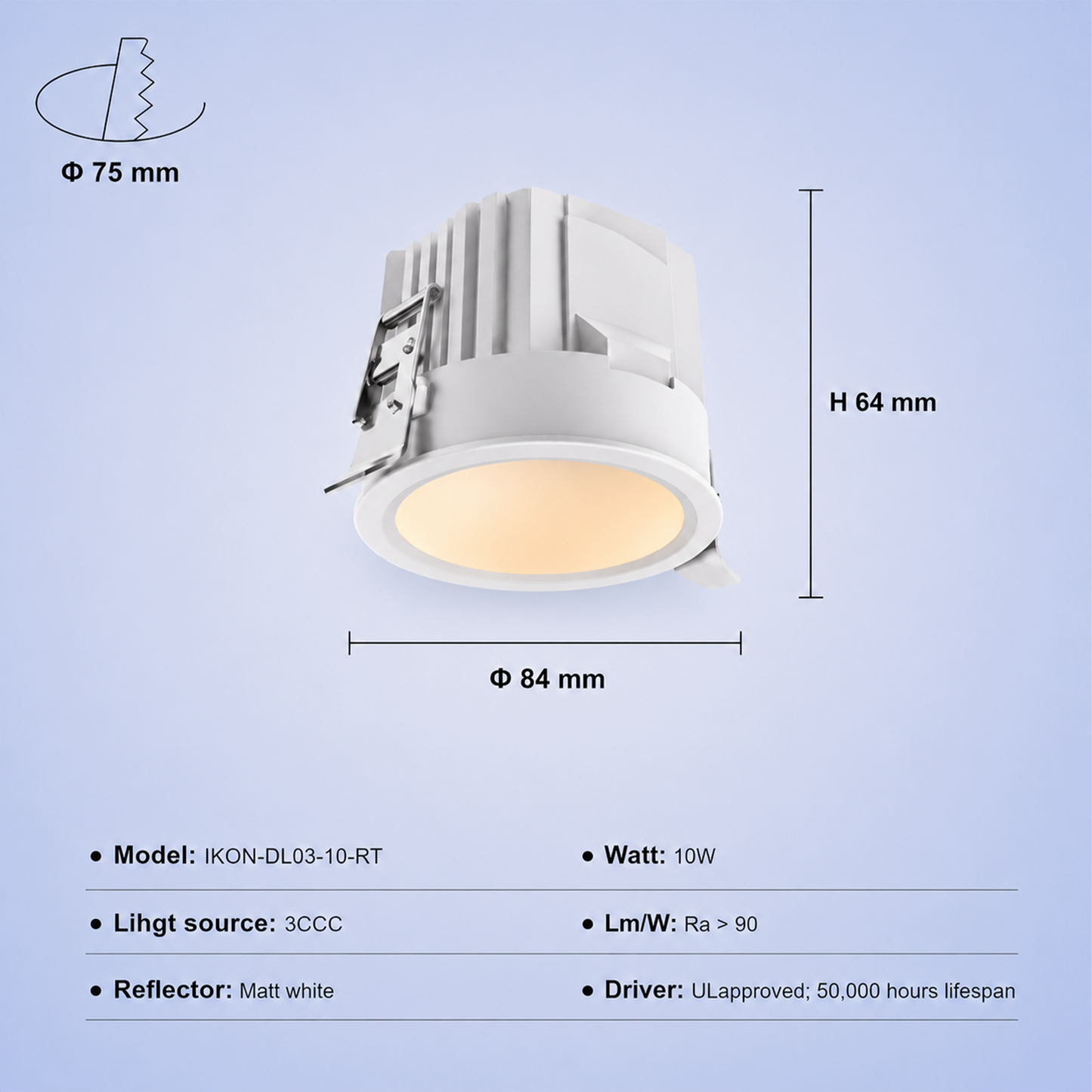 Round Trimled IKON-DL03-10W-RT Downligh