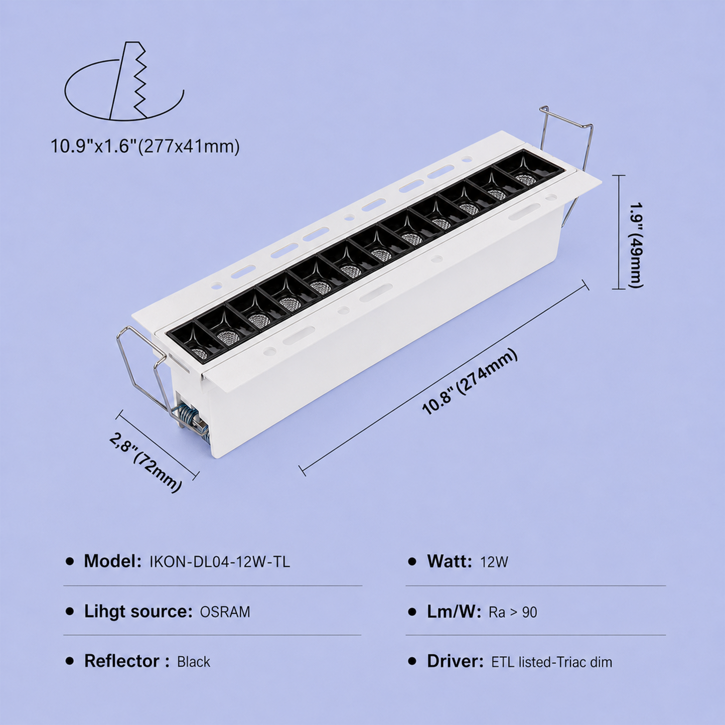 Linear Trimless Downlight IKON-DL04-12W-TL