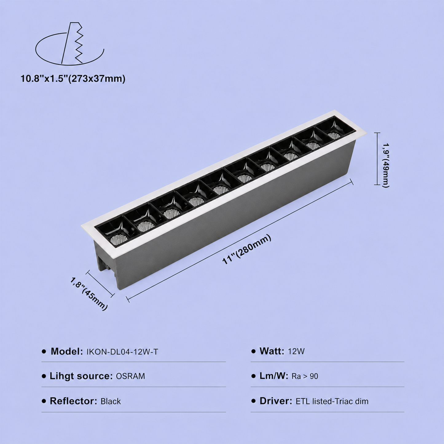 LED Linear Downlight IKON-DL04-12W-T