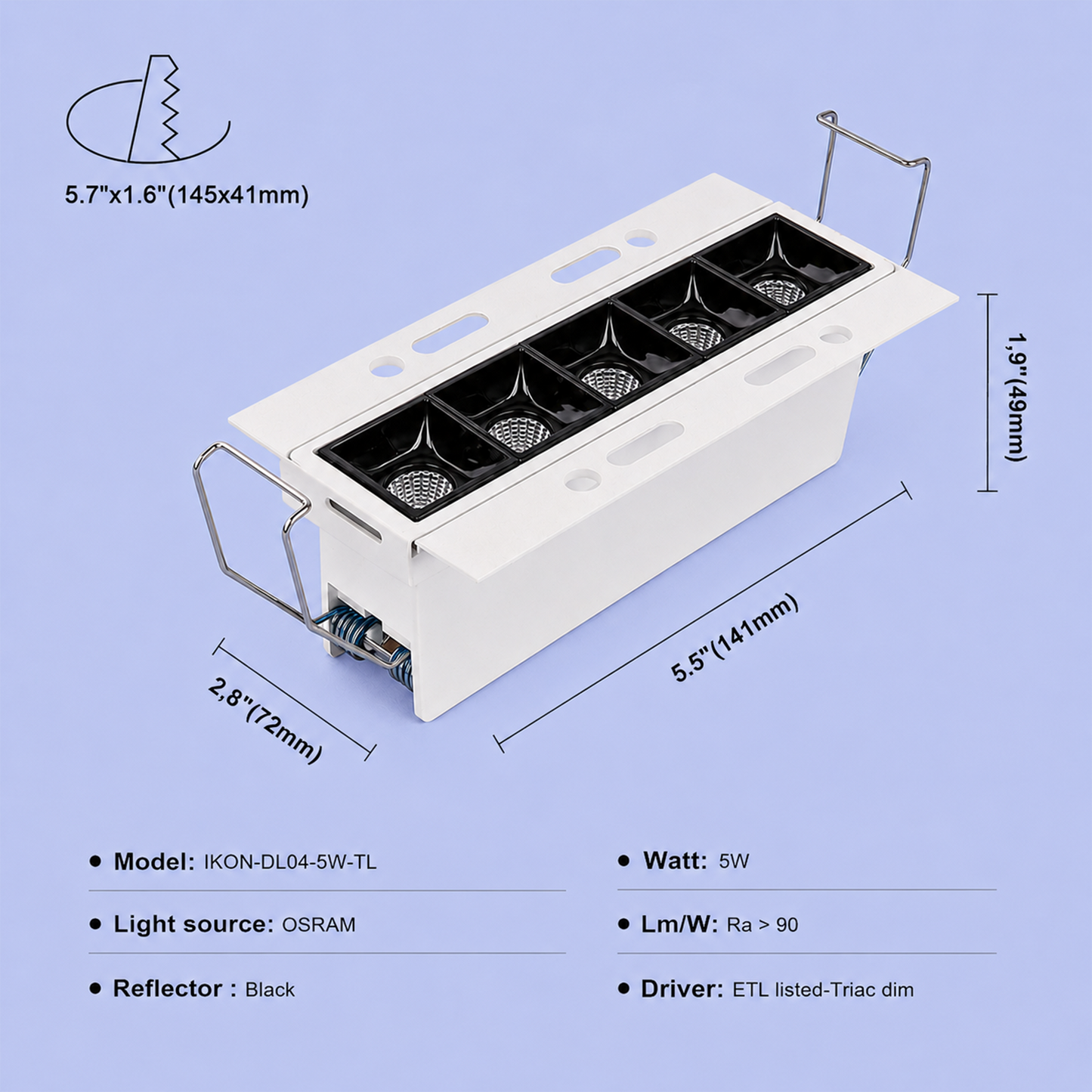 Trimless LED Linear Downlight IKON-DL04-5W-TL