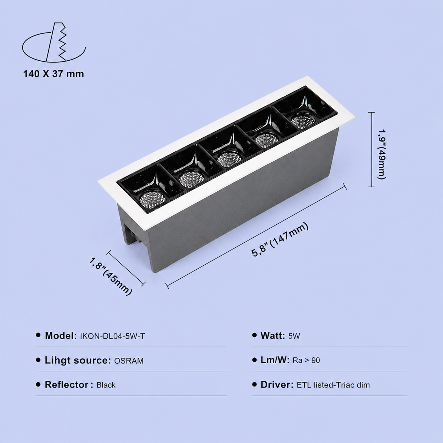 LED Linear Downlight IKON-DL04-5W-T