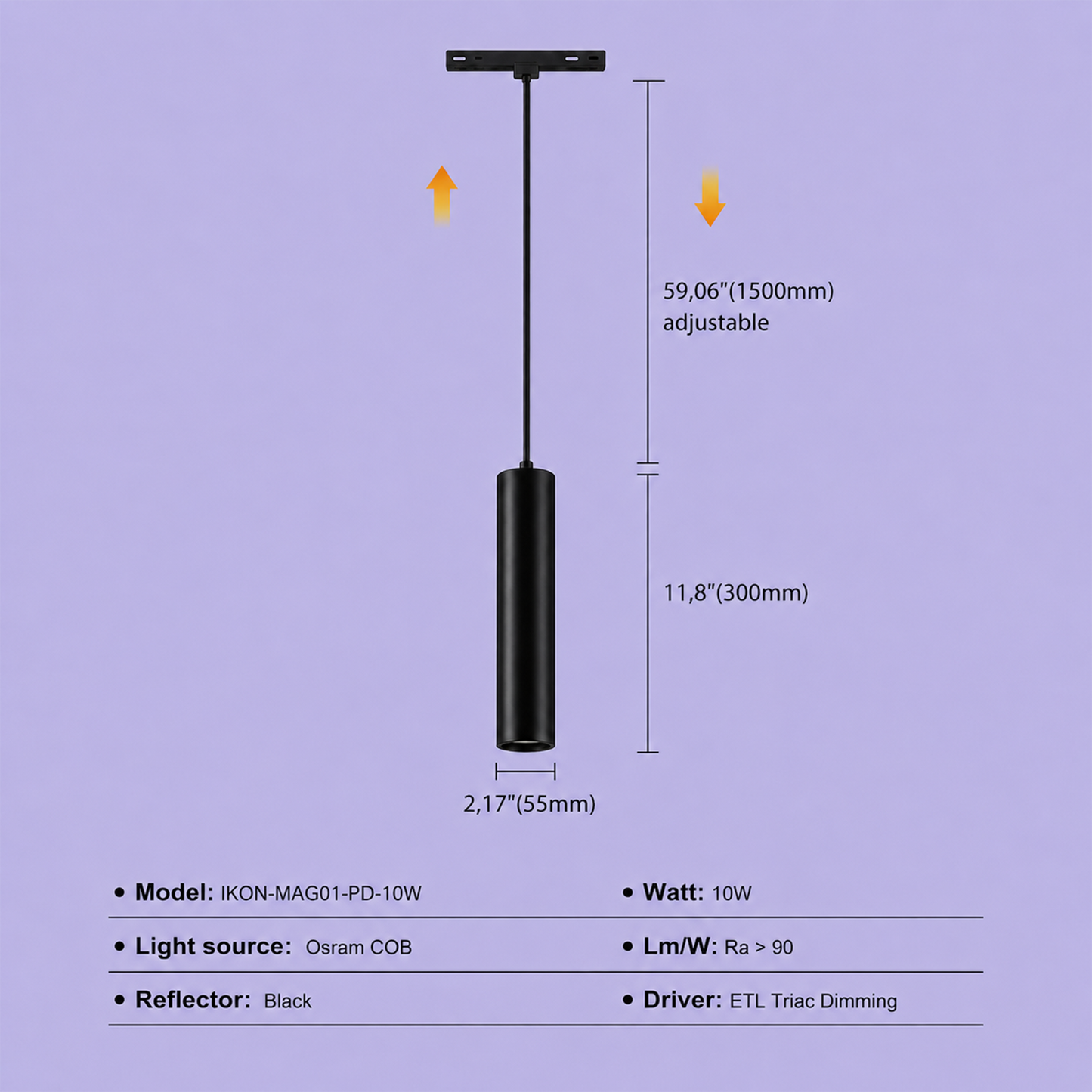 48V Magnetic Pendant Light iKON-MAG01-PD-10W