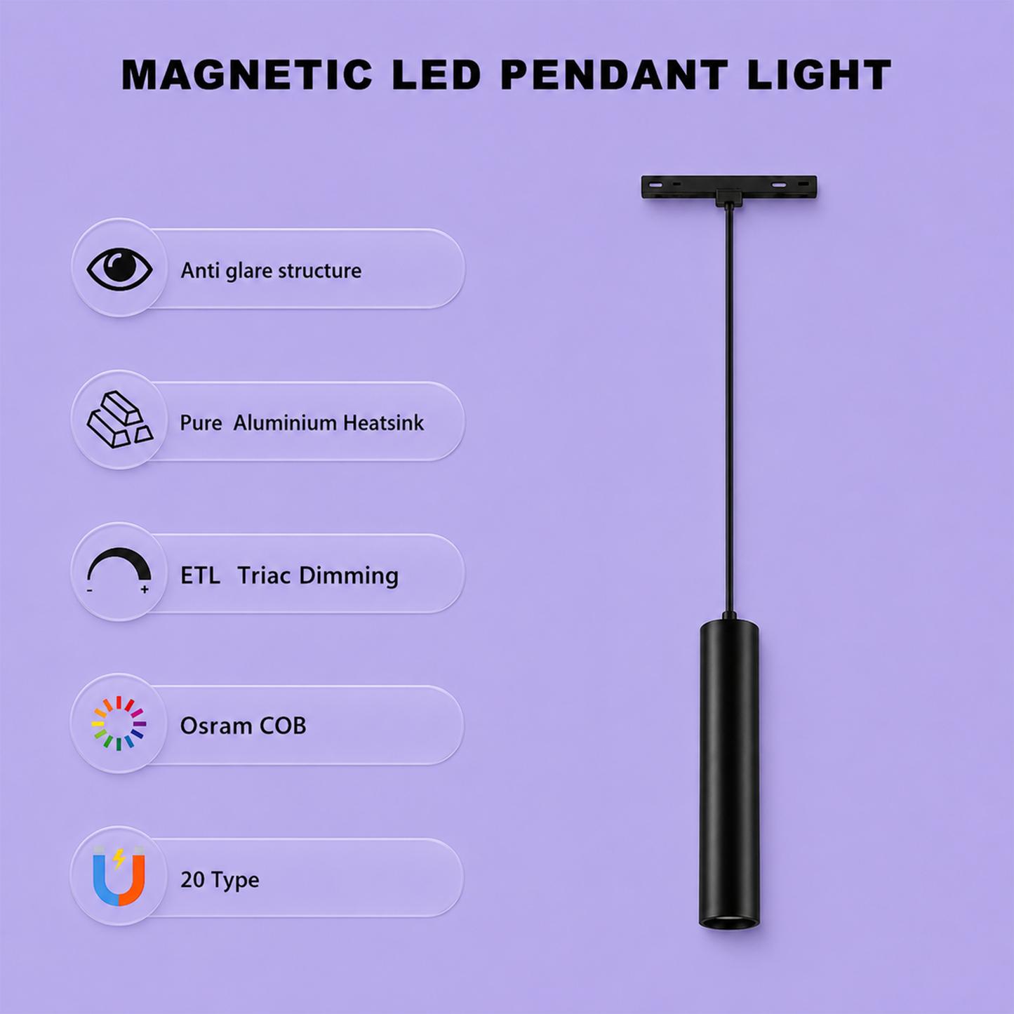 48V Magnetic Pendant Light iKON-MAG01-PD-10W