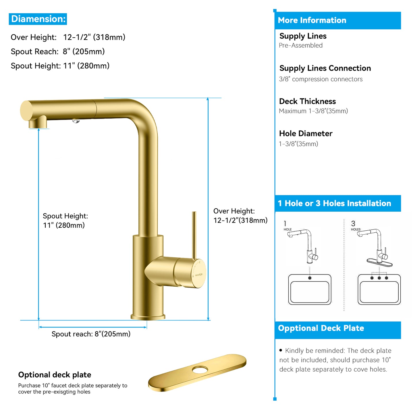 Single Handle Pull-Out Kitchen Faucet (Model: KFB1051A)