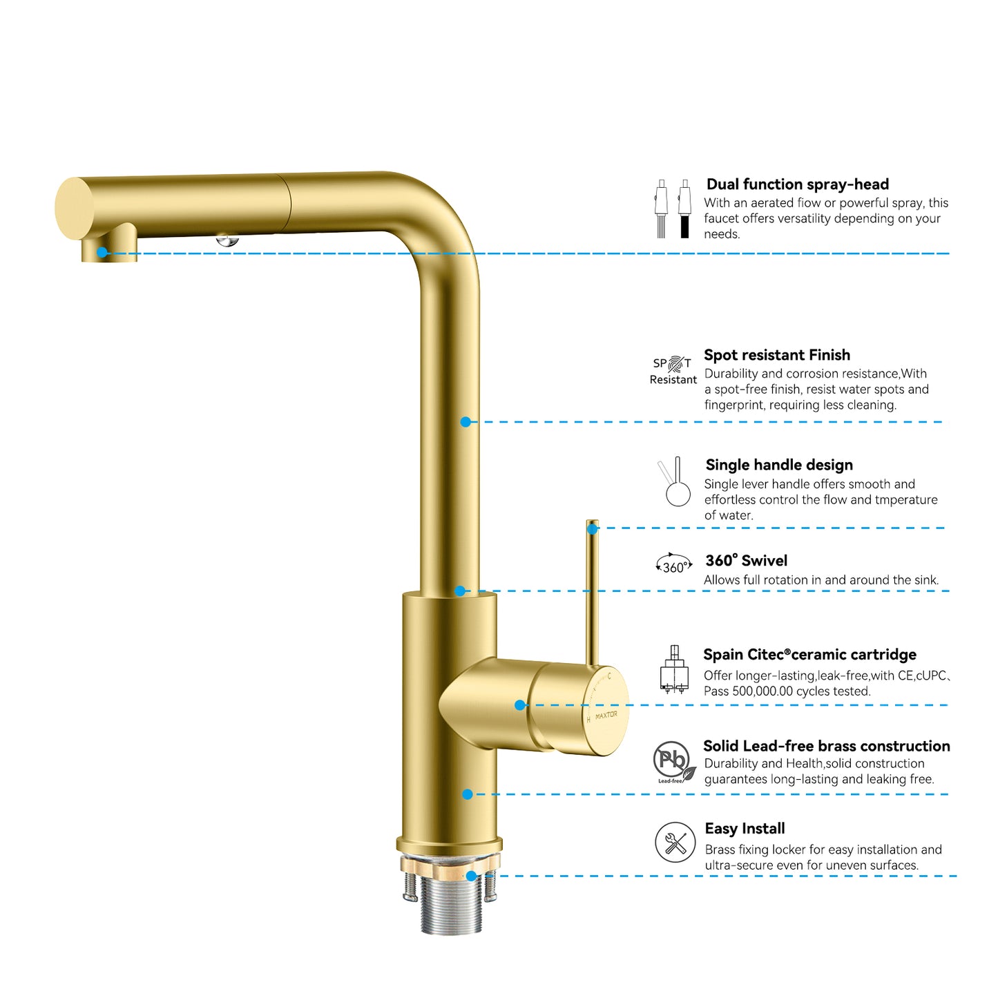 Single Handle Pull-Out Kitchen Faucet (Model: KFB1051A)