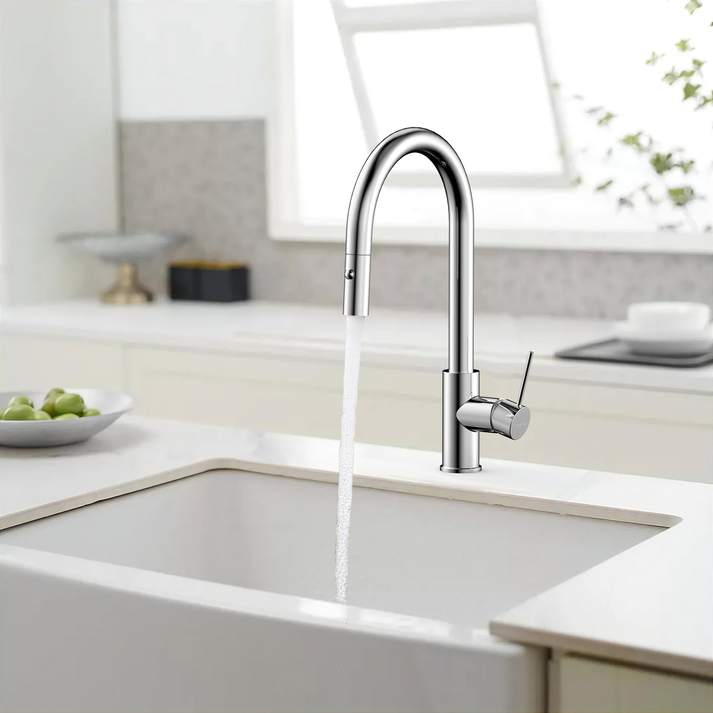 Single Handle High-Arc Solid Brass Pull-Down Kitchen Faucet (Model: iKON-KFB1059)