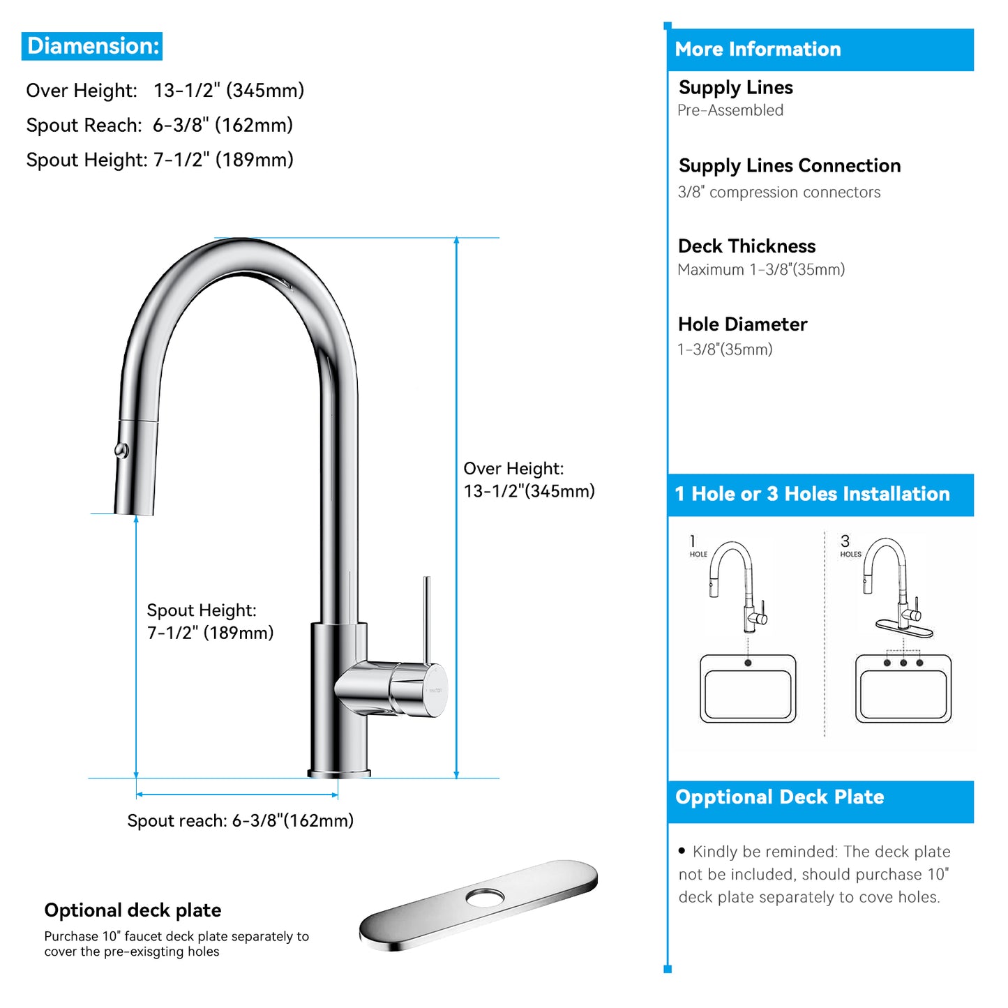 Single Handle High-Arc Solid Brass Pull-Down Kitchen Faucet (Model: iKON-KFB1059)