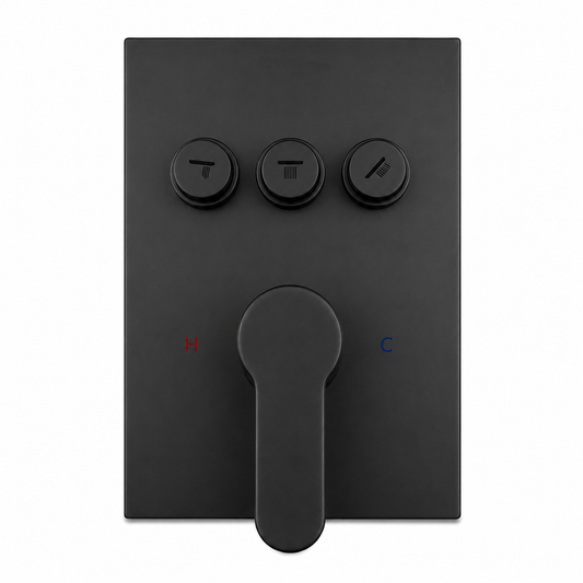Square Wall-Mounted Concealed 3-Way Shower Valve with Pressure Balancing and Decorative Plate IKON-PBV2000